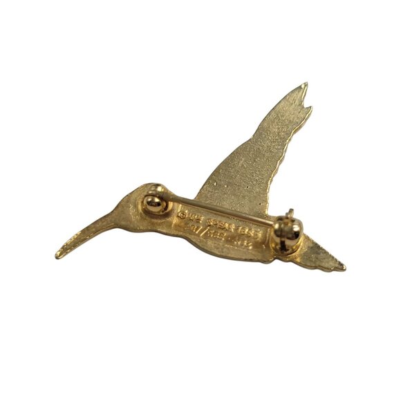 Vtg Cloisonne Ruby Throated Hummingbird Brooch Pin Signed WM Spear 1985 - Picture 5 of 6